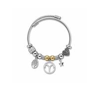 Luna Roy Colección Bijou, Pulsera de Mujer con Charm de Signo del Zodiaco Aries, Brazalete de Acero Inoxidable y Aleación de Zinc, Diseño Plateado con Detalles Dorados