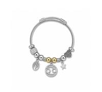 Luna Roy Colección Bijou, Pulsera de Mujer con Charm de Signo del Zodiaco Cáncer, Brazalete de Acero Inoxidable y Aleación de Zinc, Diseño Plateado con Detalles Dorados