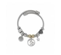 Luna Roy Colección Bijou, Pulsera de Mujer con Charm de Signo del Zodiaco Capricornio, Brazalete de Acero Inoxidable y Aleación de Zinc, Diseño Plateado con Detalles Dorados
