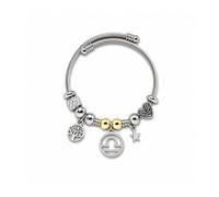 Luna Roy Colección Bijou, Pulsera de Mujer con Charm de Signo del Zodiaco Libra, Brazalete de Acero Inoxidable y Aleación de Zinc, Diseño Plateado con Detalles Dorados
