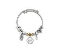 Luna Roy Colección Bijou, Pulsera de Mujer con Charm de Signo del Zodiaco Piscis, Brazalete de Acero Inoxidable y Aleación de Zinc, Diseño Plateado con Detalles Dorados