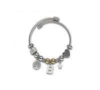 Luna Roy Colección Bijou, pulseras de Mujer con la Letra B y Charms, Brazalete de Acero Inoxidable y Aleación de Zinc, Diseño Plateado con Detalles Dorados, Regalo Original