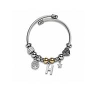 Luna Roy Colección Bijou, pulseras de Mujer con la Letra H y Charms, Brazalete de Acero Inoxidable y Aleación de Zinc, Diseño Plateado con Detalles Dorados, Regalo Original