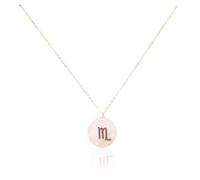 Luna Roy Hearts & Minds Collar Zodiacal, Bañado en Oro 18K, Colgante de piedra Amatista o Cuarzo Rosa y signo del Zodíaco (Escorpio, Cuarzo Rosa)
