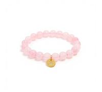 Luna Roy Pulsera de Cuarzo Rosa con dije de tu signo del Zodíaco, bañado en Oro 18K (Acuario)