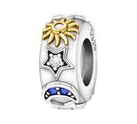 Luna, Sol y Estrella Charm de cuentas espaciadoras de silicona, accesorio de pulsera de plata esterlina 925, compatible con Collar de pulsera Pandora