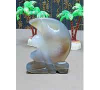 Luna Tallada En Ágata De Energía Natural. Regalo Exquisito Decorativo De La Moda Del Hogar De La Piedra Preciosa Del Cristal De Cuarzo,85g 79mm