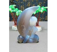 Luna Tallada En Ágata De Energía Natural. Regalo Exquisito Decorativo De La Moda Del Hogar De La Piedra Preciosa Del Cristal De Cuarzo,113g 90mm