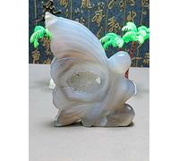 Luna Tallada En Ágata De Energía Natural. Regalo Exquisito Decorativo De La Moda Del Hogar De La Piedra Preciosa Del Cristal De Cuarzo,163g 98mm