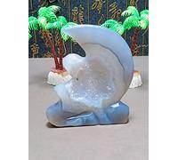Luna Tallada En Ágata De Energía Natural. Regalo Exquisito Decorativo De La Moda Del Hogar De La Piedra Preciosa Del Cristal De Cuarzo,87g 80mm