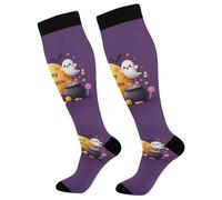 Luna Temática De Halloween Calcetines De Compresión Elástico Medias Deporte Calcetines Altos Largos Para Fitness Soporte Circulación 50Cm