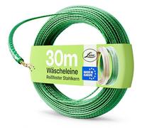 Luna® Tendedero de 30 m - Cuerda extra fuerte con inserto de acero - No se estira y resistente a la intemperie - Incluye tensor - Revestimiento de plástico verde - Ideal para jardín y camping