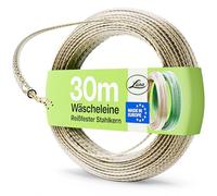 Luna® Tendedero de 30 m - Cuerda extra fuerte con inserto de acero - No se estira y resistente a la intemperie - Incluye tensor - Revestimiento de plástico transparente ideal para jardín y camping
