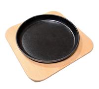LUNA WAY CAST IRON Lunaway - Plato Sizzler de hierro fundido esmaltado Ø22 cm con bajoplato bandeja de madera de haya * Doble esmaltado * Para horno, barbacoa, gas, inducción y chimenea