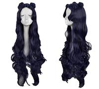 Luna Wig Cosplay Keriting Panjang Campuran Hitam Biru dengan Roti + Topi Wig Gratis