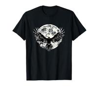 Luna Y Cuervo Oscuro Gótico Noche Cielo Místico Bosque Escena Camiseta