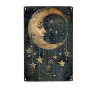 Luna Y Estrella, Buenas Noches Carteles De Pared De Metal Divertida Metal Cartel Decoración Letrero De Estaño Para Hogar Cafetería Cocina 20X30Cm