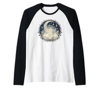 Luna y Libro Abierto Cielo Nocturno Estrellado Lectura mágica Camiseta Manga Raglan