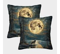 Luna y Lobo Fundas Cojines Antialérgicas 2 Piezas Funda De Almohada Poliéster Cuadradas Decorativas para Sofa,Cama,Silla 45x45cm