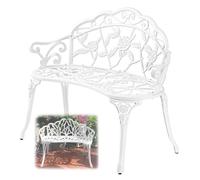 LUNAIZHUO Bancos de Exterior Retro Resistentes a la Intemperie, Banco de Jardín de Aluminio Fundido con Respaldo y Reposabrazos para Porche, Césped, Patio, Camino, Salón, Balcón(White)