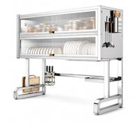 LUNAIZHUO Escurridor de Platos sobre el Fregadero de Acero Inoxidable con Puertas Correderas, Organizador de Cocina Elevado de 2 Niveles, Estante de Almacenamiento Ahorro de Espacio(97cm/38.2in)