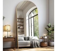 LunaMirror Espejo curvado de cuerpo entero, 192 x 85 cm, espejo de pie, espejo de suelo, espejo grande, espejo de pie para dormitorio, salón, pasillo, entrada, espejo de pared, color dorado