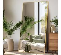 LunaMirror Espejo de cuerpo completo, 204 x 104 cm, espejo de pie, espejo de suelo, espejo de pie grande, espejo de pie para dormitorio, salón, pasillo, entrada, espejo de pared, color dorado