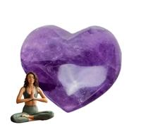 Lunaobrik Cristales de amatista, amatista,Piedra de palma para relajarse | Crystal Natural Love Heart Palm Worry Stone para la relajación, Piedra de de decoración del hogar, artesanía de