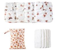Lunaobrik Pañales de bebé en pañales reutilizables de bebé, pañales ajustables reutilizables, forro absorbente y transpirable, 4 inserciones y 1 bolsa húmeda, evita la tinción