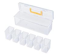 Lunaobrik Small Parts Organizer with Handle Lid, 6-Grid Clear Storage Box | Small Parts Tool Nail Organization for Bead Tackle Nail Office Makeup Bathroom Kitchen Bedroom Vanity Fishing