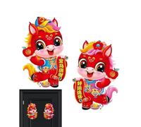 Lunar Decal - Chinese New Year Door Sticker for Festive Entry | 2026 Horse Pattern Flocking Design with Soft Touch Texture & Static Cling Style for Home Walls, Spring Festival Parties and Holiday Disp
