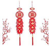 Lunar New Year Red Tassel Couplets - Traditional Vietnamese-Style Hanging Ornaments | Oriental Door and Wall Decor For Tet Festival | Festive Red Knot Tassel Set For Home Celebration