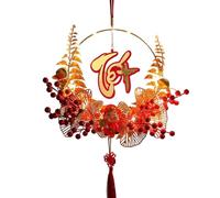 Lunar New Year Wreath, Spring Festival Wreath, Chinese New Year Decoration, Spring Festival Colgando Decorative Decorative Ornaments Flocking Door Colgante para pared de 30 x 30 cm