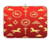Lunar Year of The Horse - Alfombrilla absorbente de secado de platos para encimera de cocina, almohadilla de secado reversible, color rojo, 40 x 45 cm