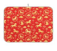 Lunar Year of The Horse - Alfombrilla absorbente de secado de platos para encimera de cocina, almohadilla de secado reversible, color rojo, 40 x 45 cm
