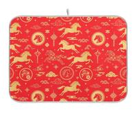 Lunar Year of The Horse - Alfombrilla absorbente para secar platos de cocina, reversible, 40 x 45 cm