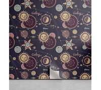 Lunarable Papel pintado místico para el hogar, patrón de cuerpos celestiales, galaxia, sol, luna, planetas, autoadhesivo, sala de estar, cocina, 13 x 100 pulgadas, color índigo oscuro multicolor