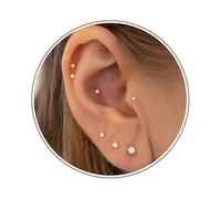 LunarCharm 12 piezas de aret pequeños de CZ de 16G, pendientes dorados, piercing de cartílago trágico sin rosca, aretes concha y para hélice nasal