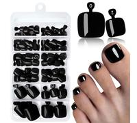 LunarCharm 120 piezas de uñas postizas negras para pies, uñas de pies adhesivas con pestañas de pegamento, uñas artificiales negras para presionar y pegar