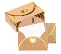 LunarCharm 15 sobres de papel de estraza con relieve dorado con 15 tarjetas de papel en blanco, mini sobres con cierre de corazón para tarjetas de regalo, tarjetas de graffiti