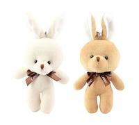 LunarCharm 2 piezas de conejo, 17 cm de peluche, regalo para nieta, accesorios para casa de muñecas, mini conejo con pajarita, decoración de Pascua, decoración de bricolaje, colgante y accesorio para