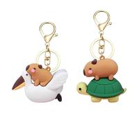 LunarCharm 2 piezas llavero de capibara, figura de animal capibara, divertido llavero para mochila, dulce llavero de capibara, capibara en tortuga