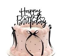 LunarCharm 20 piezas de decoración para pastel con lazo y letrero de feliz cumpleaños, temática coqueta, decoración vintage negra para pastel de corazón