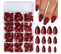 LunarCharm 240 piezas de uñas postizas burgundy, uñas cortas artificiales de almendra, uñas cortas acrílicas, uñas postizas de presión, uñas de arte almendra, uñas falsas, consejos