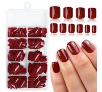 LunarCharm 240 Piezas de uñas postizas cuadradas burdeos, uñas cortas con pestañas