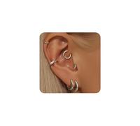 LunarCharm 6 pares de aros de plata para mujeres, conjunto de argollas huggie de acero inoxidable hipoalergénico, pequeños pendientes para cartílago, concha y hélix para múltiples piezas de joyería