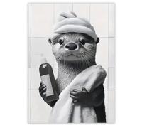 LunarCharm Decoración Para Baño Imágenes Carteles Carteles Decoración Baño Un pequeño y divertido nutria con gorro divertido cartel, cuadro de lona para baño, sin marco - 20 X 30 cm