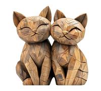 LunarCharm Escultura de Madera para Escritorio de Pareja de Gatos - decoración Plana de Escritorio con Gatos acurrucados, decoración de Gatos, Adorno para casa y Oficina, Regalo para Amantes de los