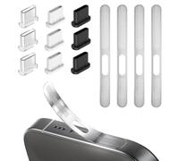 LunarCharm Juego de 13 Piezas Tapa Protectora contra Polvo USB C y Cubierta de Altavoz de teléfono Plata, Aplicable a iPhone 16/15 Serie, Cubierta de Conector USB C, Limpiador de Puerto de Carga de