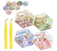 LunarCharm Juego de 4 pegatinas 3D con pinzas, pegatinas para casa 3D, escenas de pegatinas para adultos y niños, regalos para mini libro de pegatinas para habitación